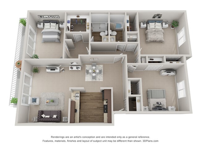 3 Bedroom 2 Bath Floor Plan - Mirela North