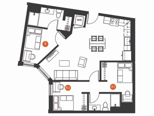 3x2 B Courtyard View - Fieldhouse