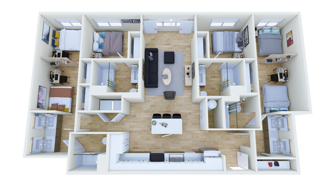 Beds A & D - Premium Double | Beds B & C - Single - Identity Davis Student Apartments