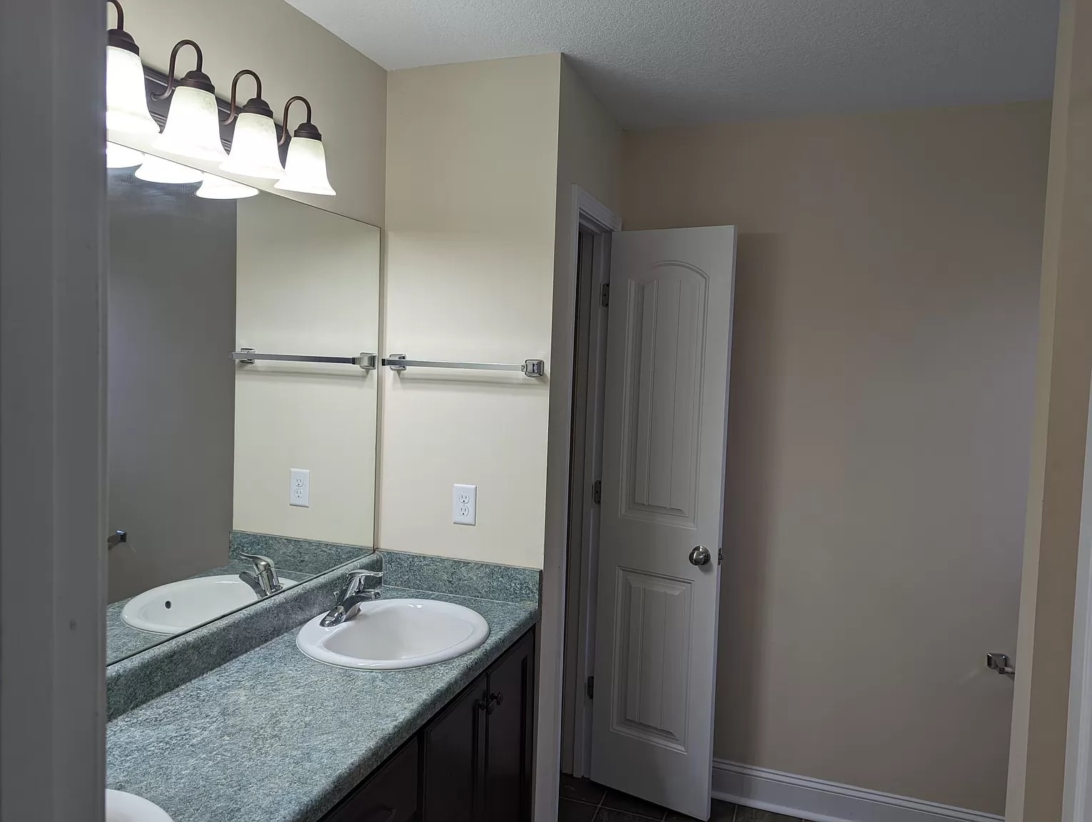 Master bath dual vanity sinks and linen closet - 210 Guyett Ave