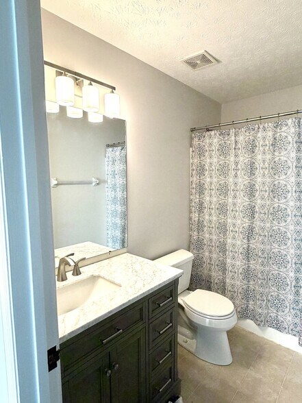 Second floor hall bath, new marble topped vanity and lighting - 1200 Bugle Bluff Ct