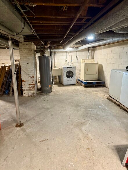 Unfinished basement with laundry and storage. - 1054 Vance Ave