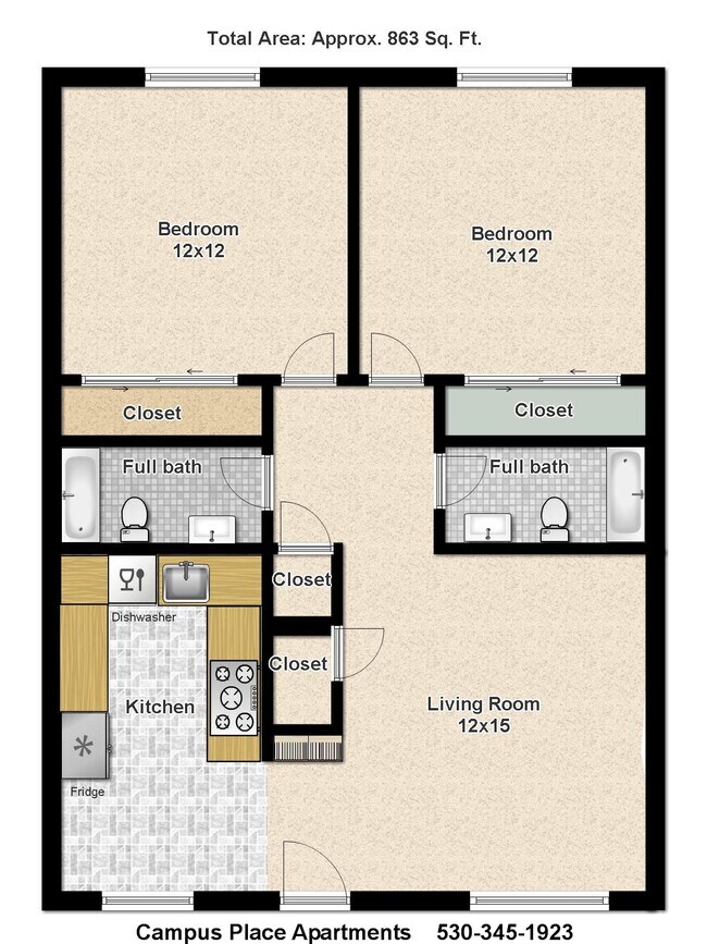 2-Bedroom Floor Plan - Campus Place Apartments