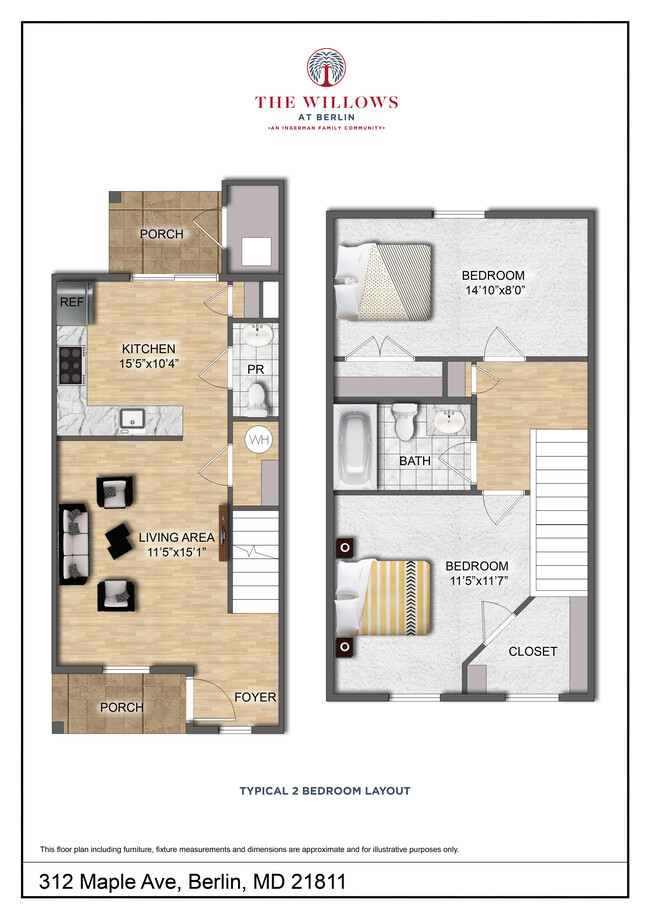 2 Bedroom Layout - The Willows at Berlin