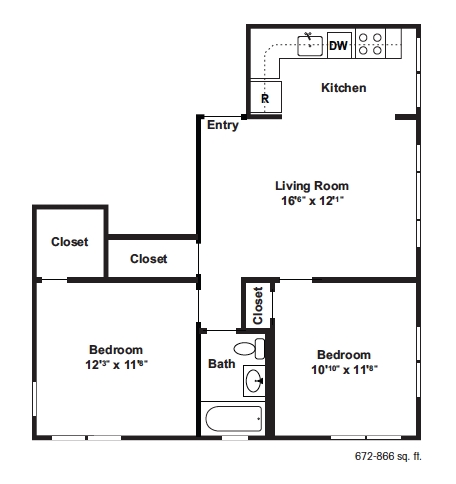 2BR/1BA - Hillside Apartments