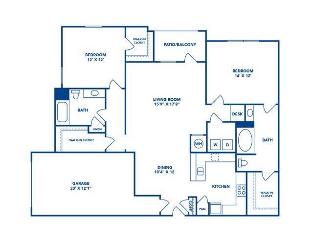 2 Bedroom | 2 Bath | 1324 SF | Attached Garage - Carrington Park at Huffmeister Apartments