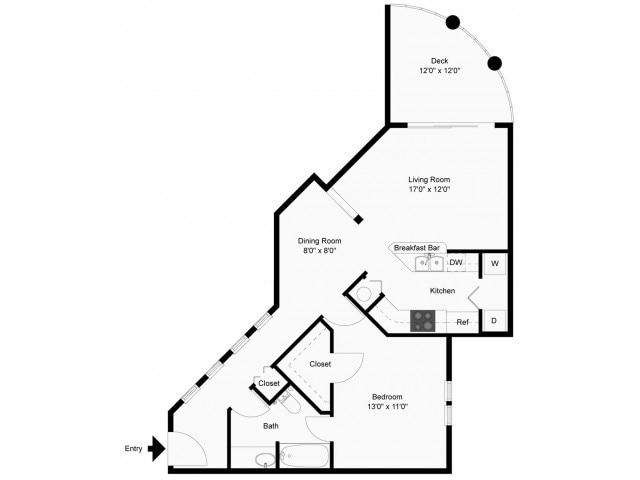 One Bedroom floor plan - Waterloo Place Apartments
