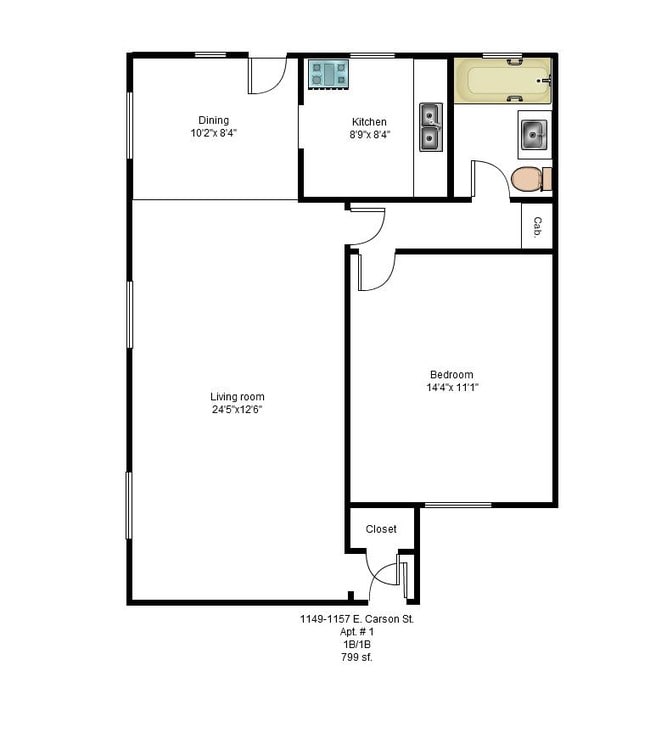 Floor Plan - 1 BR 1 BA - Carson Court Apartments