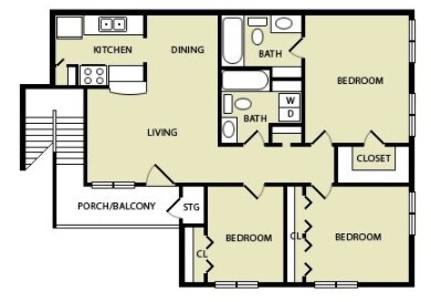 Tradewinds - Plan D - 2 Beds - 2 Baths - 1128 Sq. ft. - Tradewinds Apartments
