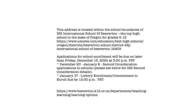 Optional ISB School information and deadlines - 17139 SW Berkeley Ln