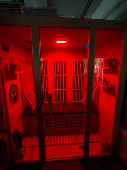 Large Sauna currently in one garage bay. Can be left in place or garage bay can be cleared. - 1547 Duckworth Ave