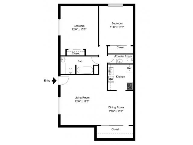 Two bedroom floor plan - Park City Apartments