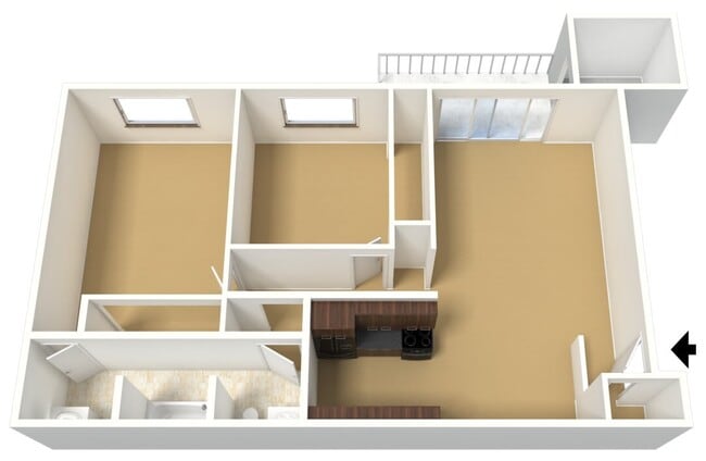 Rustic Oaks - 2B1B - 950 Sq Ft - 3D.jpg - Rustic Oaks