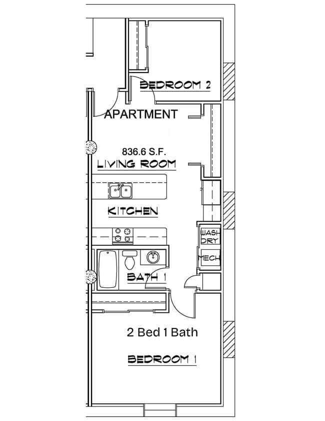 2 Bed/ 1 Bath Floorplan - WC Shinn Lofts