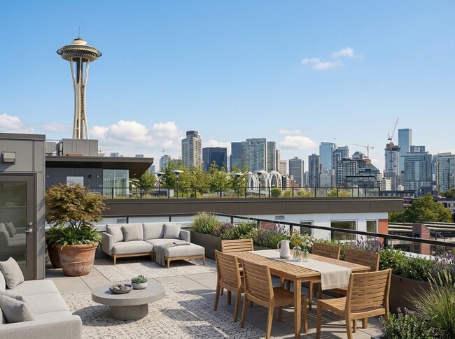 Take in the Space Needle and the city skyline right from your rooftop lounge. - 306 Queen Anne