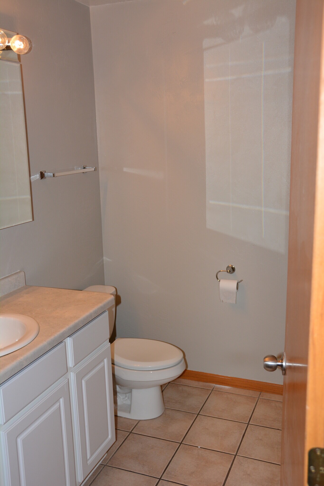 Main bathroom with 48" vanity, medicine cabinet, storage shelves, one piece tub and shower surround. - 325 Cordy Lane