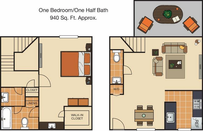 1x1.5 940 SQFT.jpg - Bedford Hills Apartments