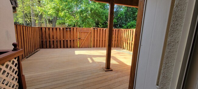 Fully fenced backyard with storage shed - 1632 Valencia Way