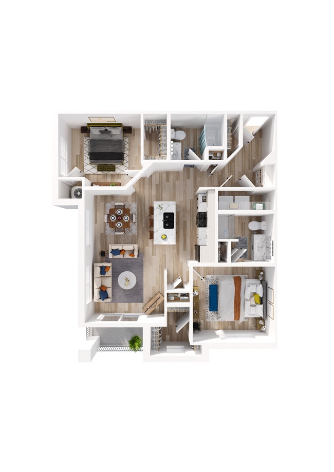 3d floorplan for 2BR2BA - Fox Hill Senior Living