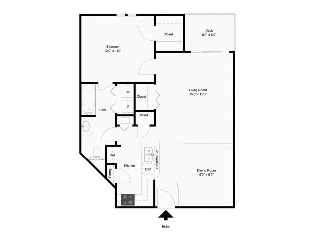 One bedroom floor plan - Waterloo Place Apartments