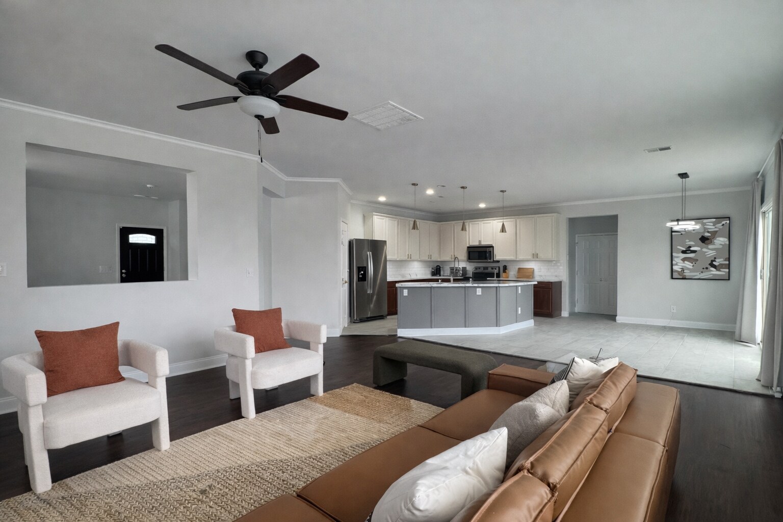 Family room open living to kitchen and dining room - 429 Indigo Ridge Dr