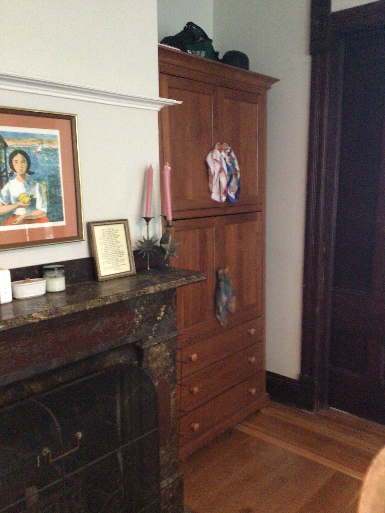middle room fire place (non-working) and storage cabinet - 212 S Albany St