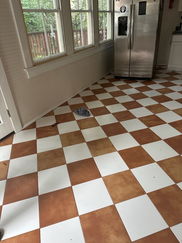 New kitchen tile with refrigerator - 7927 Oak St
