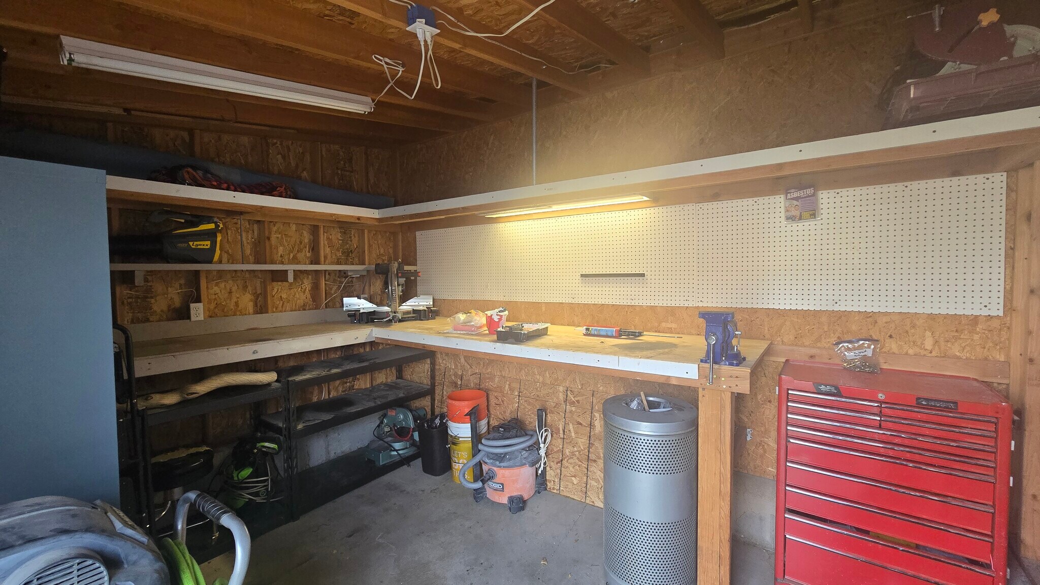 Separate, private shed/workspace with workbench - 2504 W Pine Needle Pl