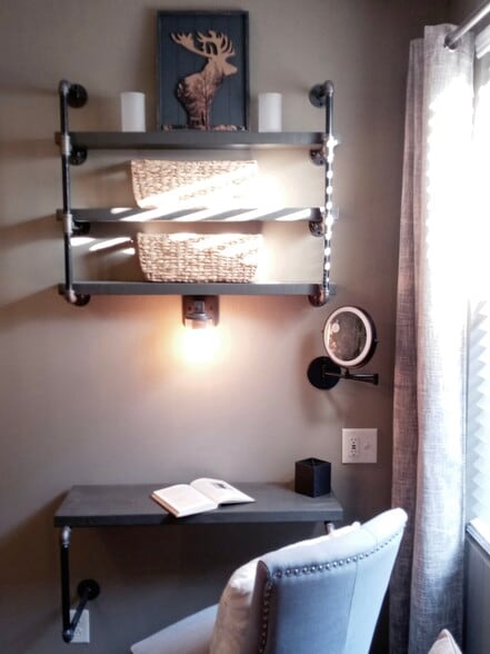 Wood/Pipe Desk Nook with lighted/rechargeable make-up mirror/ chair provided. - 2314 Cooper Ter