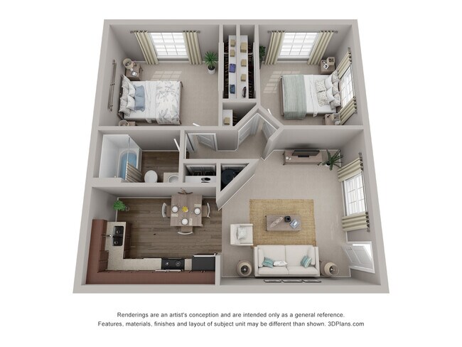 2 Bed 1 Bath Floor Plan - Verra North