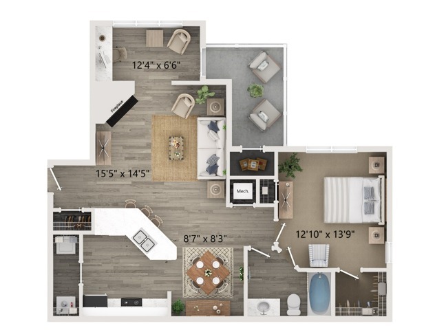 A2 One Bedroom Floor Plan - Halston Paces Crossing