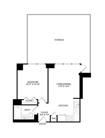 One Bedroom One Bath (580 SF) - 800 Sixth Apartments