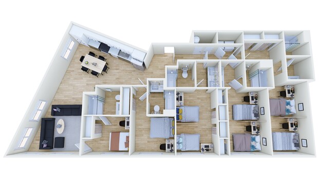 Beds A, B & C - Premium Double | Beds D & E - Single - Identity Davis Student Apartments