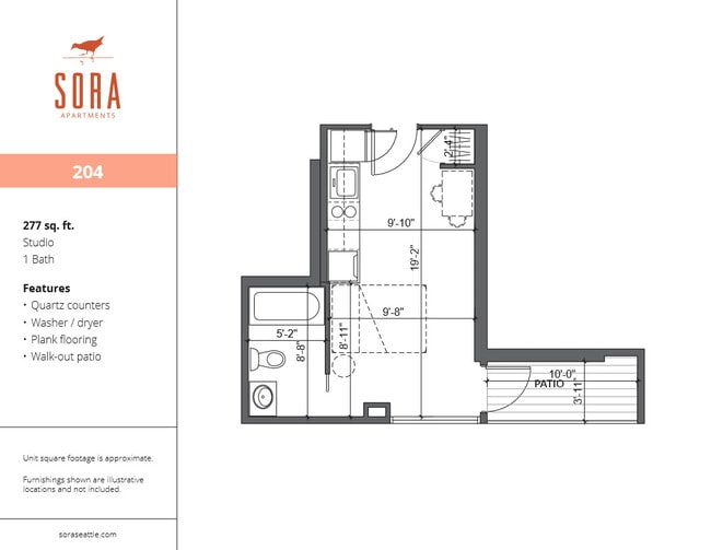 Unit 204 - 277 SQFT - Sora Apartments