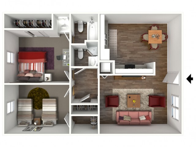 The Santa Barbara (2X2) 3D Furnished - Cambridge House Apartments