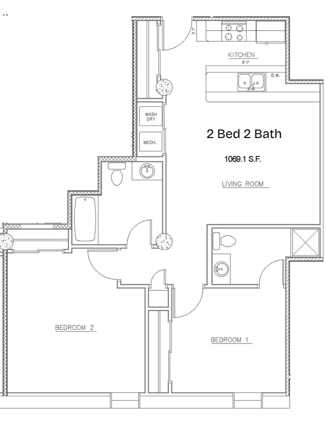 2 Bed/ 2 Bath Floorplan - WC Shinn Lofts