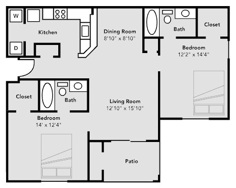 2x2 - Two Bedroom-Private - University Village