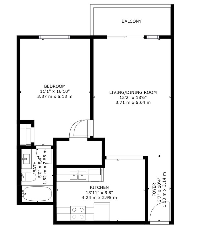 1BR/1BA Layout - Bella Vista on Bancroft