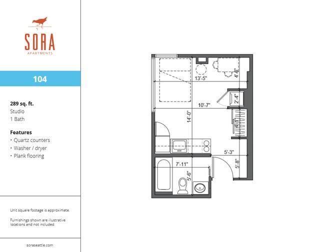Unit 104 - 289 SQFT - Sora Apartments
