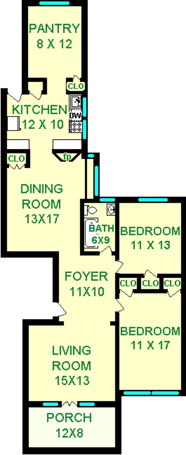 Klauder Two Bedroom Floorplan - The Old Heidelberg