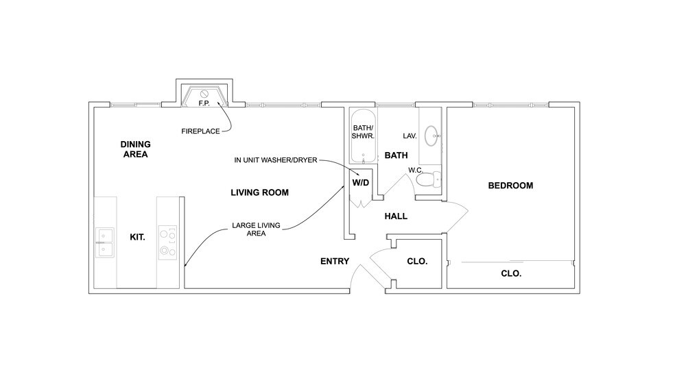 Floor plan showing spacious living room, separate dining area, in-unit washer/dryer, and generous st - 11639 Chenault St