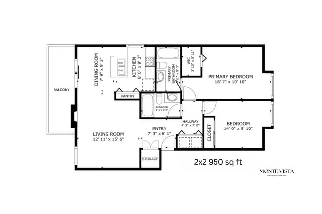 2x2 l 950 sq ft l Monte Vista - Monte Vista Apartments