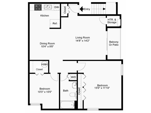 Two bedroom floor plan - Summit Trace Apartments