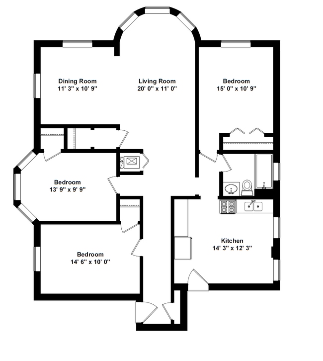 Represents the 1,381 SQFT apartment in the 3414 building - Maynard At Elaine Place