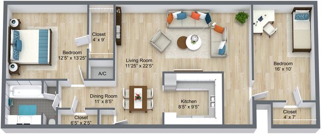 2 Bedrooms, 1.5 Bathroom - 1305 Memorial Apartments