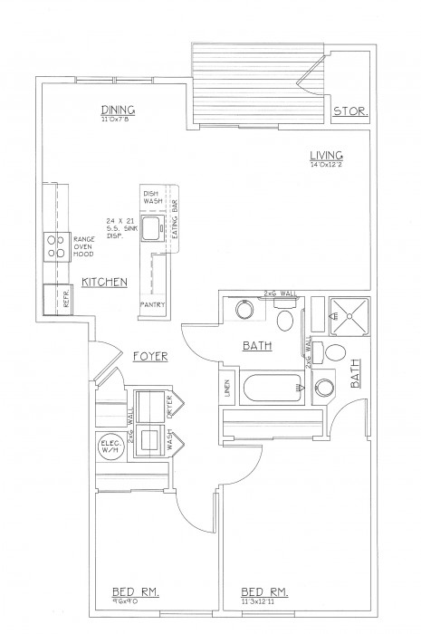 Floor Plan 2 bedroom, 2 bath, 952 SF - Orchard Ridge Apartments