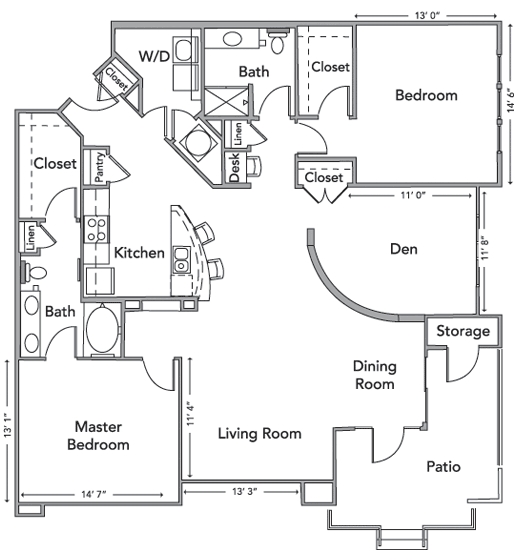 The Fetterman Floor Plan - 2BR/2BA - The Blvd at Anson