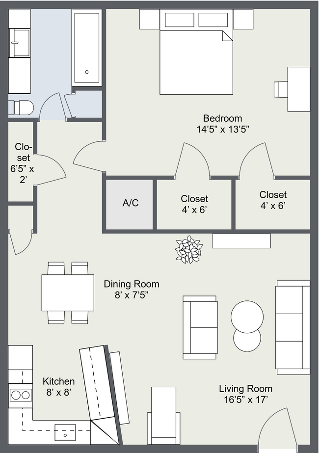 1 Bedroom, 1 Bathroom - 1305 Memorial Apartments