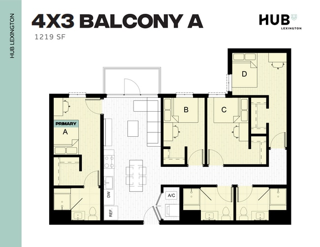 4x3 Balcony A - Hub Lexington Upper