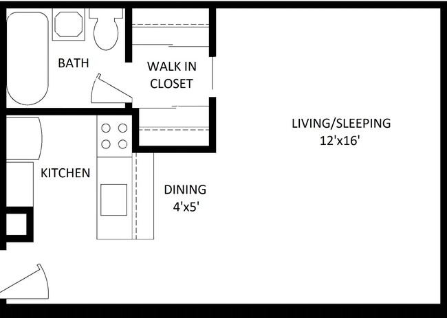 Studio Floor Plan - 36th Avenue Apartments